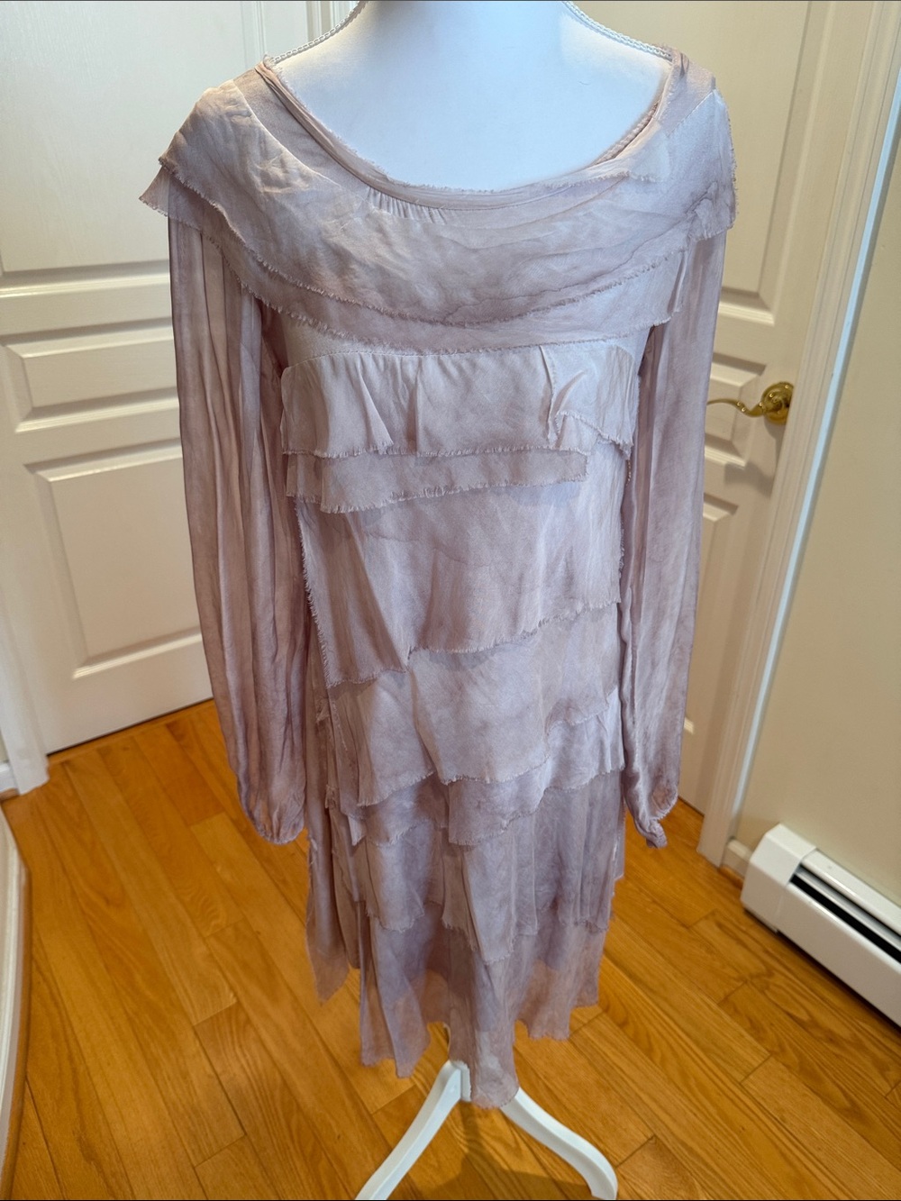 Romantic Layered Long-Sleeve Midi Dress in Dusty Lavender